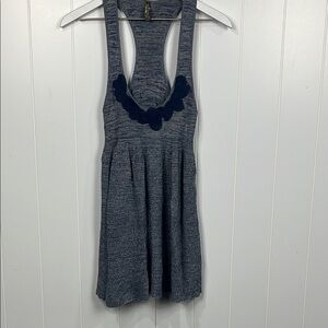 Free People Womens Tunic/Mini  XS/S Heather Blue Racer Back Crochet Details Knit